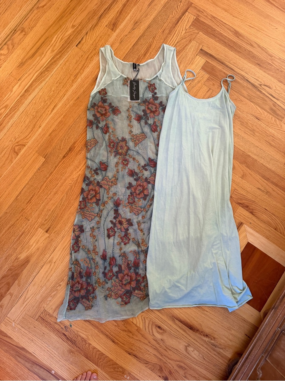 NWT Gretty Zueger sheer silk Floral Tank Dress with slip